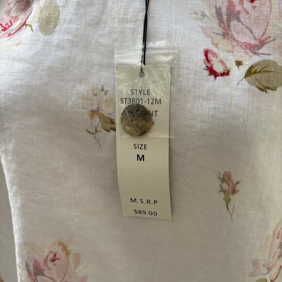 For Cynthia Duster Open Front Top Sz Md 100% Linen Floral Roll Tab Lagenlook NWT - Picture 9 of 12